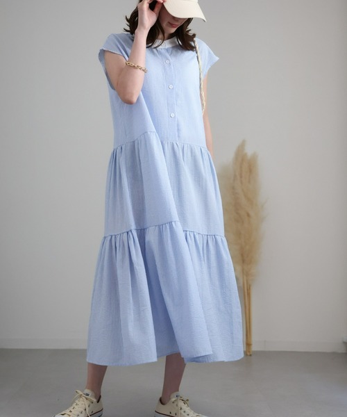 sakishimatokyo(サキシマトーキョー)の「クレリックシャツワンピース/バッグリボンティアードワンピース(シャツワンピース・レディース・ブルー/グレー/グリーン・FREE)」の5枚目の写真