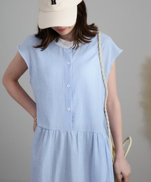 sakishimatokyo(サキシマトーキョー)の「クレリックシャツワンピース/バッグリボンティアードワンピース(シャツワンピース・レディース・ブルー/グレー/グリーン・FREE)」の11枚目の写真
