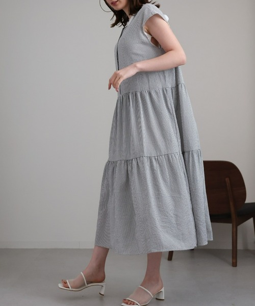 sakishimatokyo(サキシマトーキョー)の「クレリックシャツワンピース/バッグリボンティアードワンピース(シャツワンピース・レディース・ブルー/グレー/グリーン・FREE)」の12枚目の写真