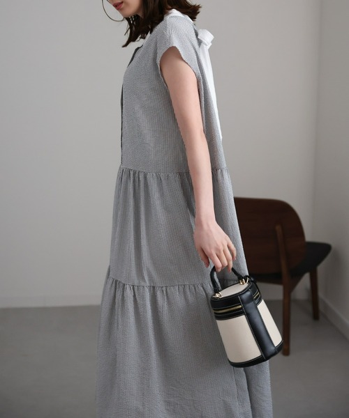 sakishimatokyo(サキシマトーキョー)の「クレリックシャツワンピース/バッグリボンティアードワンピース(シャツワンピース・レディース・ブルー/グレー/グリーン・FREE)」の7枚目の写真