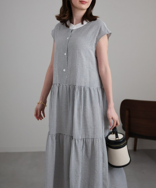 sakishimatokyo(サキシマトーキョー)の「クレリックシャツワンピース/バッグリボンティアードワンピース(シャツワンピース・レディース・ブルー/グレー/グリーン・FREE)」の21枚目の写真