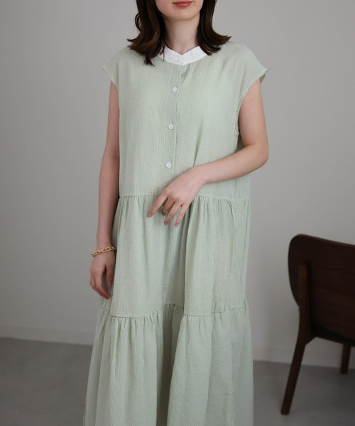 sakishimatokyo(サキシマトーキョー)の「クレリックシャツワンピース/バッグリボンティアードワンピース(シャツワンピース・レディース・ブルー/グレー/グリーン・FREE)」の8枚目の写真