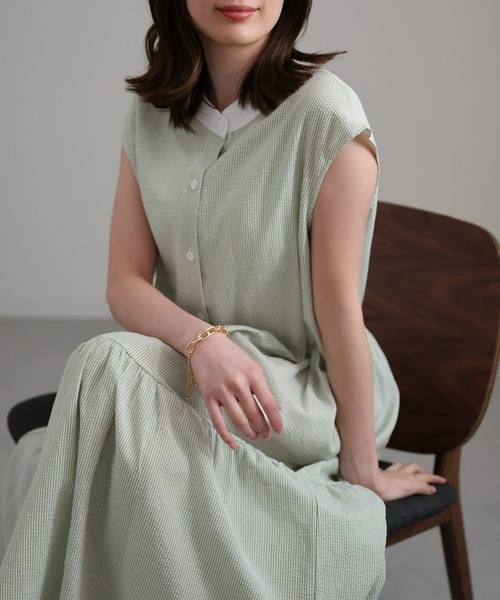 sakishimatokyo(サキシマトーキョー)の「クレリックシャツワンピース/バッグリボンティアードワンピース(シャツワンピース・レディース・ブルー/グレー/グリーン・FREE)」の9枚目の写真
