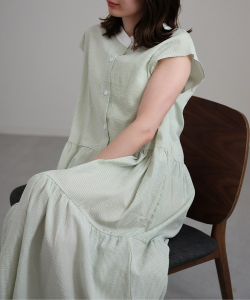 sakishimatokyo(サキシマトーキョー)の「クレリックシャツワンピース/バッグリボンティアードワンピース(シャツワンピース・レディース・ブルー/グレー/グリーン・FREE)」の14枚目の写真