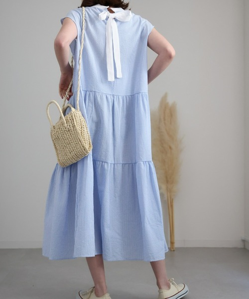 sakishimatokyo(サキシマトーキョー)の「クレリックシャツワンピース/バッグリボンティアードワンピース(シャツワンピース・レディース・ブルー/グレー/グリーン・FREE)」の10枚目の写真