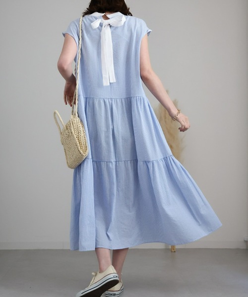sakishimatokyo(サキシマトーキョー)の「クレリックシャツワンピース/バッグリボンティアードワンピース(シャツワンピース・レディース・ブルー/グレー/グリーン・FREE)」の15枚目の写真