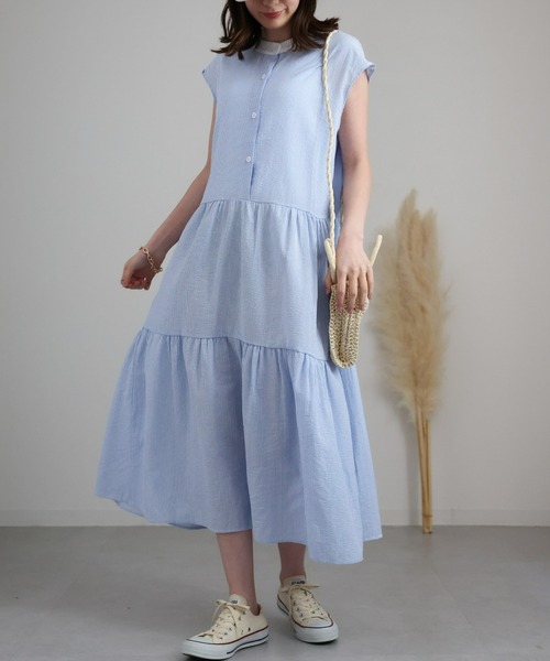 sakishimatokyo(サキシマトーキョー)の「クレリックシャツワンピース/バッグリボンティアードワンピース(シャツワンピース・レディース・ブルー/グレー/グリーン・FREE)」の19枚目の写真