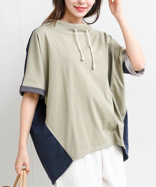 rps(アールピーエス)の「天竺配色ルーズハイネックドルマンプルオーバー(Tシャツ/カットソー・レディース・チャコールグレー/アイボリー/カーキ・フリー)」の3枚目の写真