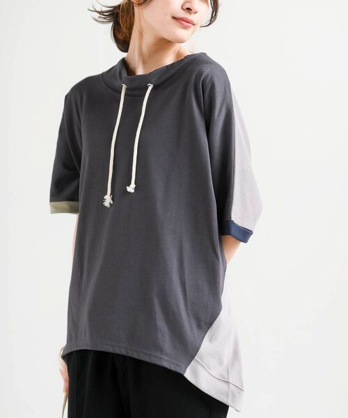 rps(アールピーエス)の「天竺配色ルーズハイネックドルマンプルオーバー(Tシャツ/カットソー・レディース・チャコールグレー/アイボリー/カーキ・フリー)」の18枚目の写真