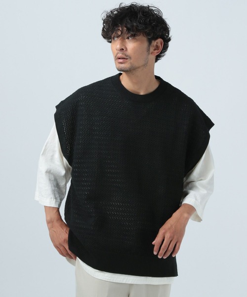 BAYFLOW（ベイフロー）の「シアーニットベスト（ベスト・メンズ・ベージュ/ブラック・FREE）」の12枚目の写真