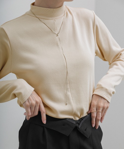 セール】リブセンタープチハイネックトップス（Tシャツ/カットソー