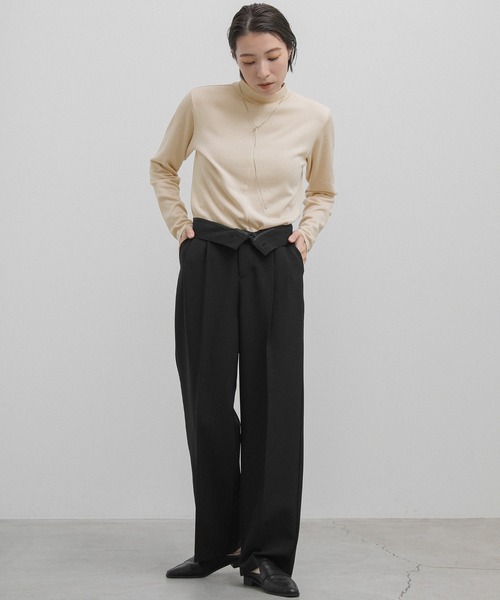 【モカ】 セール】リブセンタープチハイネックトップス（Tシャツ