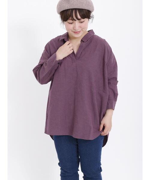 Samansa Mos2（サマンサ モスモス）の「柄アソート後ろ開きスキッパーチュニック（チュニック・レディース・ネイビー/パープル/ベージュ/グリーン/ブラック・F）」の12枚目の写真