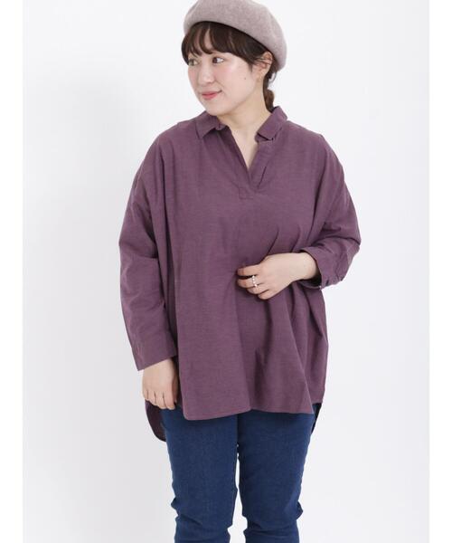 Samansa Mos2（サマンサ モスモス）の「柄アソート後ろ開きスキッパーチュニック（チュニック・レディース・ネイビー/パープル/ベージュ/グリーン/ブラック・F）」の13枚目の写真