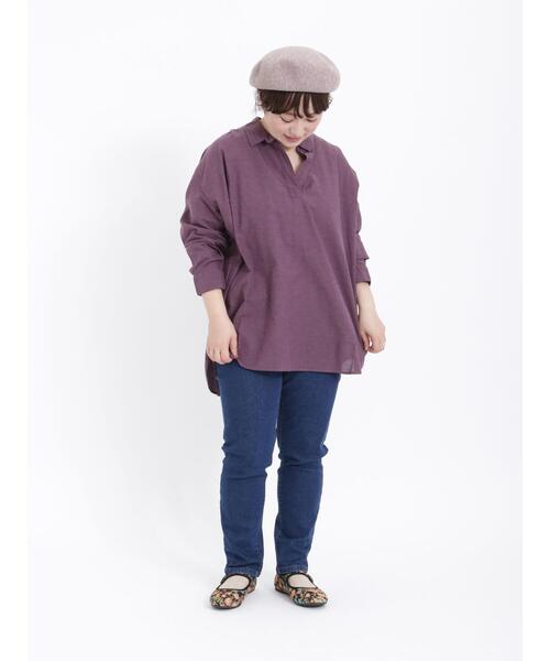 Samansa Mos2（サマンサ モスモス）の「柄アソート後ろ開きスキッパーチュニック（チュニック・レディース・ネイビー/パープル/ベージュ/グリーン/ブラック・F）」の16枚目の写真