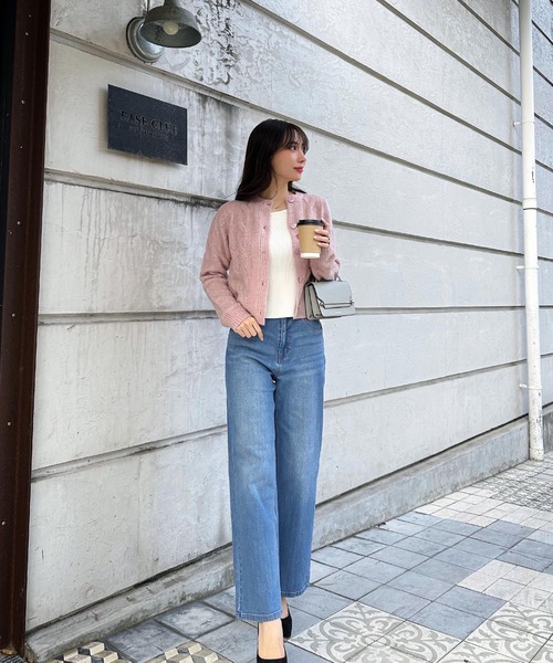セール】[ 岡部あゆみさんコラボ ]ワイドストレートデニムパンツ 