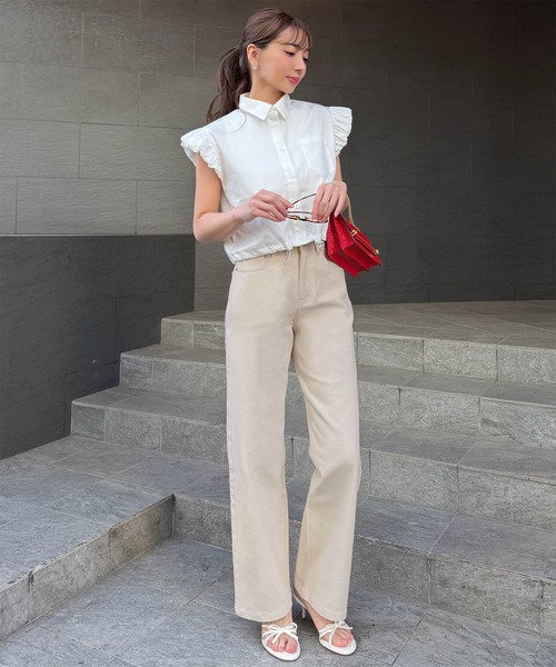 HERMES ホワイトデニムパンツ ストレート　36 岡部あゆみさんコラボ ]ワイドストレートデニムパンツ（デニムパンツ