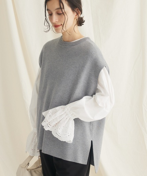 CRAFT STANDARD BOUTIQUE（クラフトスタンダードブティック）の「とてもちクルーネックバックボタンベスト（ベスト・レディース・レッド/ブラック/杢グレー・FREE）」の3枚目の写真