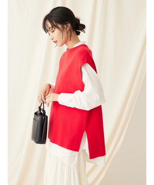 CRAFT STANDARD BOUTIQUE（クラフトスタンダードブティック）の「とてもちクルーネックバックボタンベスト（ベスト・レディース・レッド/ブラック/杢グレー・FREE）」の6枚目の写真