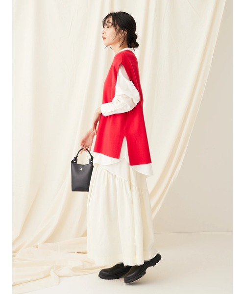 CRAFT STANDARD BOUTIQUE（クラフトスタンダードブティック）の「とてもちクルーネックバックボタンベスト（ベスト・レディース・レッド/ブラック/杢グレー・FREE）」の13枚目の写真