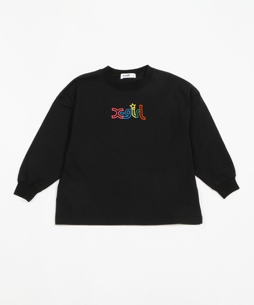 X-girl Stages（エックスガールステージス）の「レインボーロゴ刺しゅう長袖Ｔシャツ（Tシャツ/カットソー・キッズ・ホワイト/ブラック・110cm/90cm/100cm/130cm/120cm/140cm）」の2枚目の写真