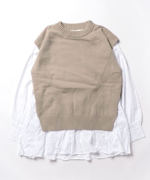 ポリウーリー異素材レイヤード風ニットプルオーバー（ニット/セーター）｜STYLEBLOCK（スタイルブロック）