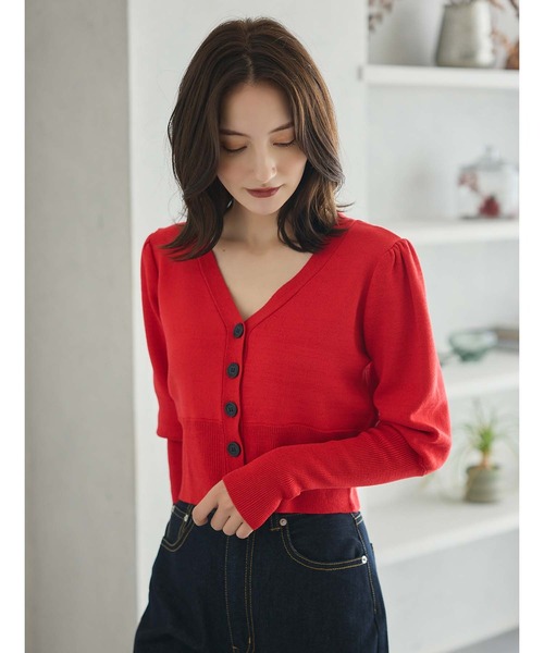 Vネックボリュームスリーブカーデ（カーディガン/ボレロ）｜fifth