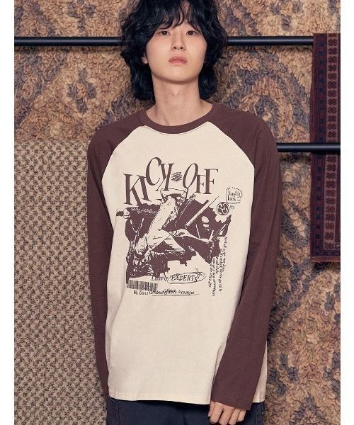 NASTY KICK(ナスティーキック)の「A'GEM/9 × .kom『NASTYKICK/NS+K/ナスティーキック』Pitchy Raglan Longsleeve/ラグラン切り替え長袖Tシャツ(Tシャツ/カットソー・メンズ・ブラック/ライトブルー/アイボリー・L)」の1枚目の写真