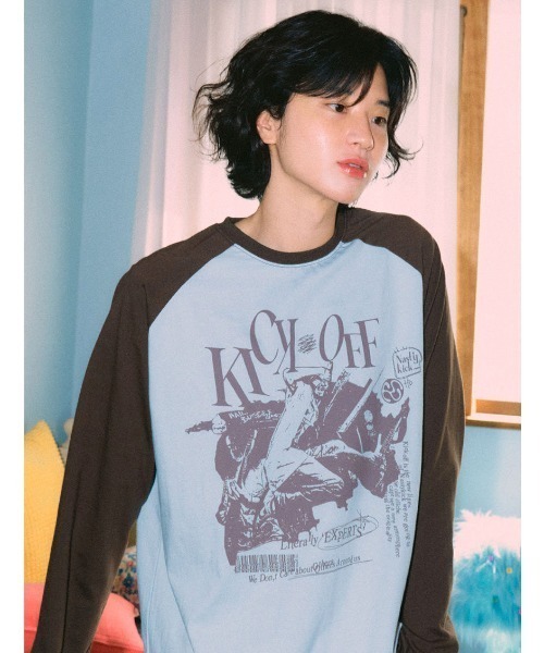 NASTY KICK(ナスティーキック)の「A'GEM/9 × .kom『NASTYKICK/NS+K/ナスティーキック』Pitchy Raglan Longsleeve/ラグラン切り替え長袖Tシャツ(Tシャツ/カットソー・メンズ・ブラック/ライトブルー/アイボリー・L)」の3枚目の写真