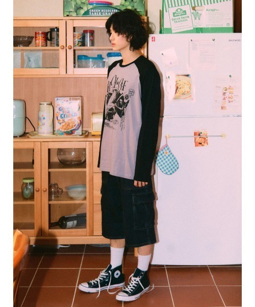 NASTY KICK(ナスティーキック)の「A'GEM/9 × .kom『NASTYKICK/NS+K/ナスティーキック』Pitchy Raglan Longsleeve/ラグラン切り替え長袖Tシャツ(Tシャツ/カットソー・メンズ・ブラック/ライトブルー/アイボリー・L)」の15枚目の写真