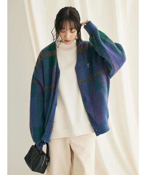 BEVERLY HILLS POLO CLUB（ビバリーヒルズポロクラブ）の「【別注】BHPC モヘヤタッチチェックニットカーディガン（カーディガン/ボレロ・レディース・ネイビー/ブラウン/マスタード・FREE）」の4枚目の写真