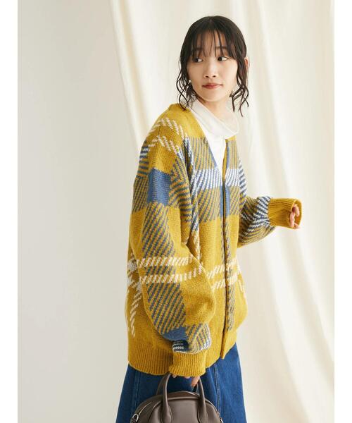 BEVERLY HILLS POLO CLUB（ビバリーヒルズポロクラブ）の「【別注】BHPC モヘヤタッチチェックニットカーディガン（カーディガン/ボレロ・レディース・ネイビー/ブラウン/マスタード・FREE）」の5枚目の写真