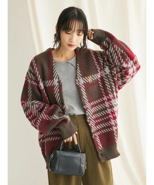 BEVERLY HILLS POLO CLUB（ビバリーヒルズポロクラブ）の「【別注】BHPC モヘヤタッチチェックニットカーディガン（カーディガン/ボレロ・レディース・ネイビー/ブラウン/マスタード・FREE）」の6枚目の写真