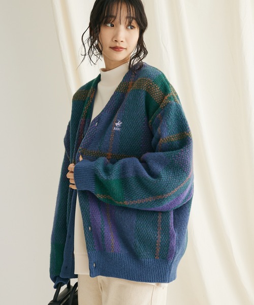 BEVERLY HILLS POLO CLUB（ビバリーヒルズポロクラブ）の「【別注】BHPC モヘヤタッチチェックニットカーディガン（カーディガン/ボレロ・レディース・ネイビー/ブラウン/マスタード・FREE）」の2枚目の写真