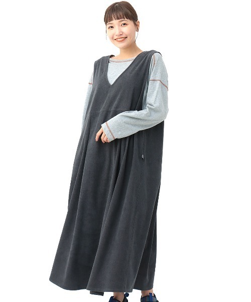 チチカカ（チチカカ）の「Ｖネックジャンスカ【大きいサイズ】（ジャンパースカート・レディース・ベージュ/オレンジ/チャコールグレー・3L）」の8枚目の写真