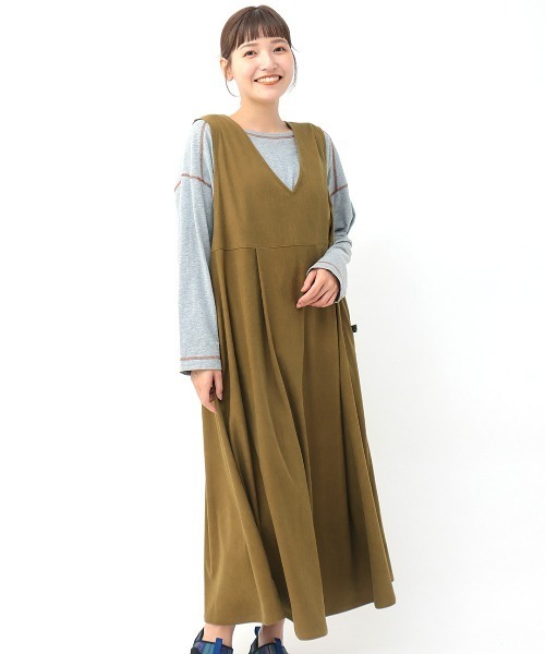 チチカカ（チチカカ）の「Ｖネックジャンスカ【大きいサイズ】（ジャンパースカート・レディース・ベージュ/オレンジ/チャコールグレー・3L）」の9枚目の写真