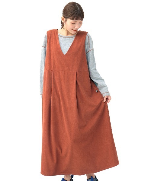 チチカカ（チチカカ）の「Ｖネックジャンスカ【大きいサイズ】（ジャンパースカート・レディース・ベージュ/オレンジ/チャコールグレー・3L）」の10枚目の写真