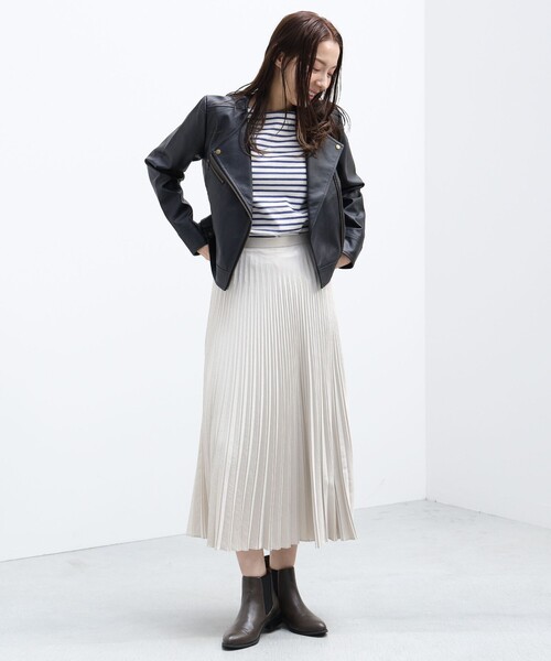 BEAMS HEART(ビームスハート)の「BEAMS HEART / フェイクレザー ノーカラーブルゾン(ライダースジャケット・レディース・ブラック・MEDIUM/SMALL)」の3枚目の写真