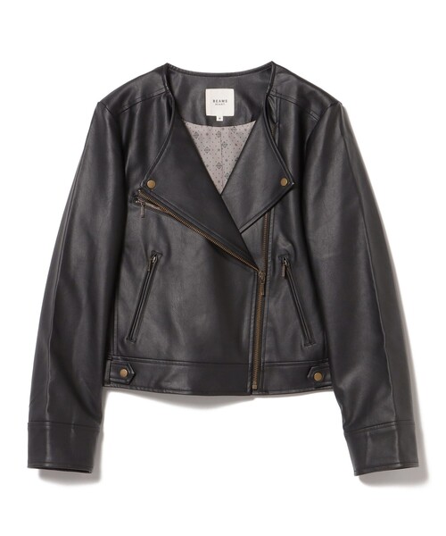BEAMS HEART(ビームスハート)の「BEAMS HEART / フェイクレザー ノーカラーブルゾン(ライダースジャケット・レディース・ブラック・MEDIUM/SMALL)」の12枚目の写真