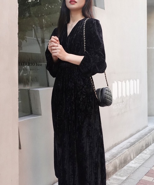 セール】ベロアエンボスカシュクールワンピース（ワンピース