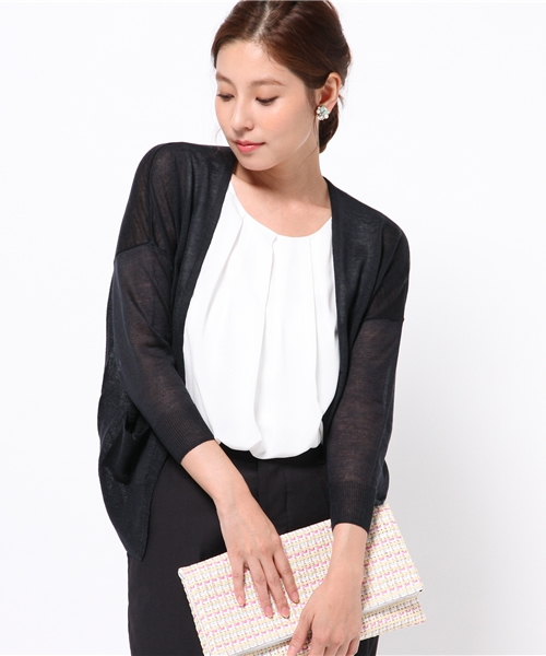 La TOTALITE（ラトータリテ）の「リネンコントッパーカーデ◆（カーディガン/ボレロ・レディース・ネイビー/イエロー/ホワイト/ブラック/キャメル・FREE）」の4枚目の写真