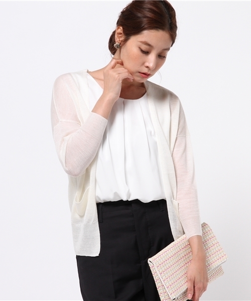 La TOTALITE（ラトータリテ）の「リネンコントッパーカーデ◆（カーディガン/ボレロ・レディース・ネイビー/イエロー/ホワイト/ブラック/キャメル・FREE）」の2枚目の写真