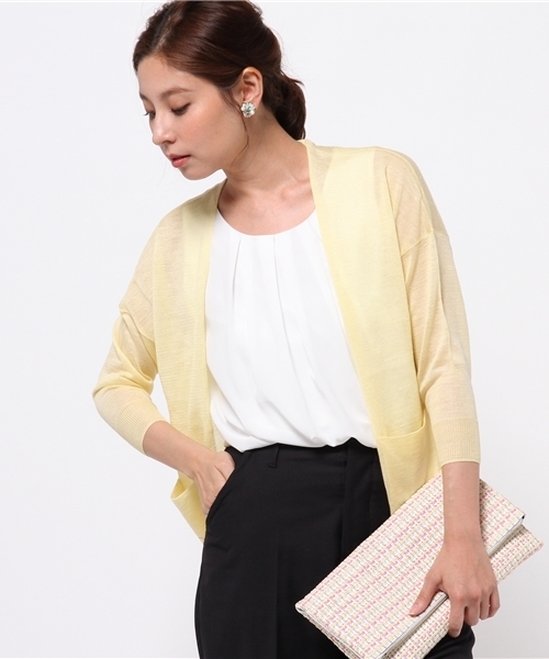 La TOTALITE（ラトータリテ）の「リネンコントッパーカーデ◆（カーディガン/ボレロ・レディース・ネイビー/イエロー/ホワイト/ブラック/キャメル・FREE）」の5枚目の写真
