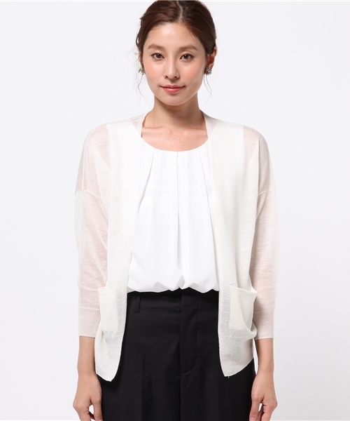 La TOTALITE（ラトータリテ）の「リネンコントッパーカーデ◆（カーディガン/ボレロ・レディース・ネイビー/イエロー/ホワイト/ブラック/キャメル・FREE）」の13枚目の写真