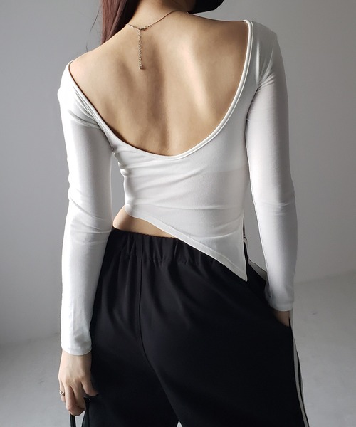 me+em select(ミームセレクト)の「※【 カップ付き 】バックオープンカッティング長袖タイトTシャツ(Tシャツ/カットソー・レディース・ブラック/ホワイト/グレー・FREE)」の17枚目の写真