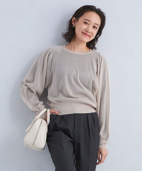 green label relaxing(グリーンレーベルリラクシング)の「Circ ギャザー クルーネック プルオーバー ニット(ニット/セーター・レディース・ライム/ベージュ/ライトブルー・FREE)」の1枚目の写真