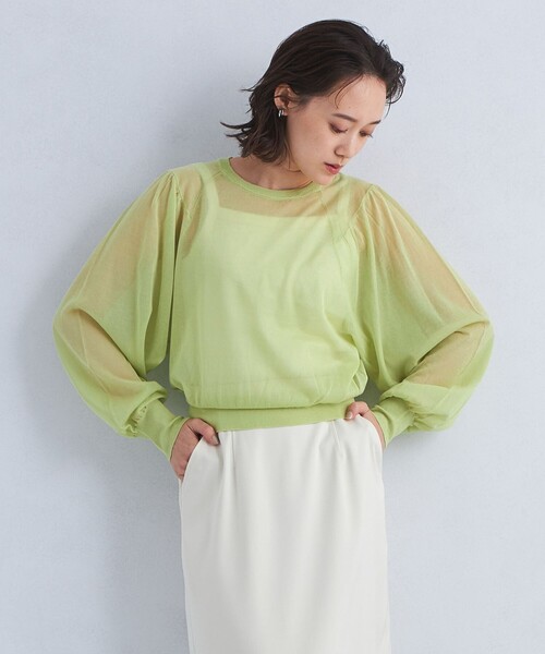 green label relaxing(グリーンレーベルリラクシング)の「Circ ギャザー クルーネック プルオーバー ニット(ニット/セーター・レディース・ライム/ベージュ/ライトブルー・FREE)」の2枚目の写真