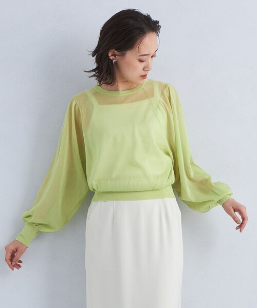 green label relaxing(グリーンレーベルリラクシング)の「Circ ギャザー クルーネック プルオーバー ニット(ニット/セーター・レディース・ライム/ベージュ/ライトブルー・FREE)」の6枚目の写真