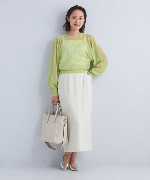 green label relaxing(グリーンレーベルリラクシング)の「Circ ギャザー クルーネック プルオーバー ニット(ニット/セーター・レディース・ライム/ベージュ/ライトブルー・FREE)」の7枚目の写真