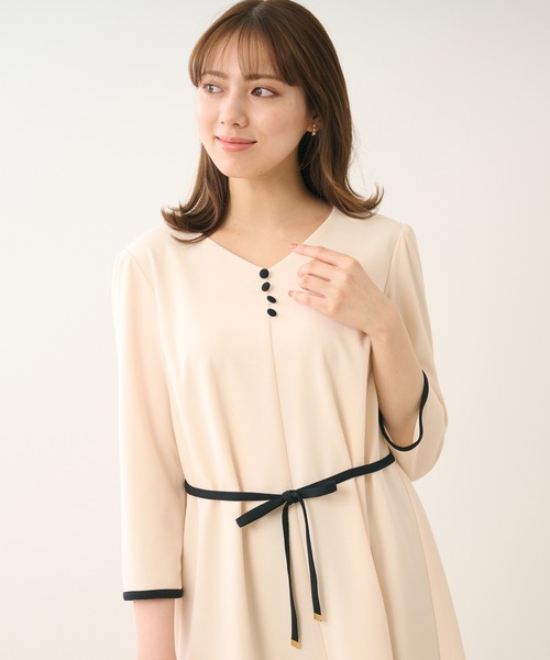レッセパッセ　バイカラーカットジョーゼットワンピース　新品　タグ付き LAISSE PASSE（レッセパッセ）の「バイカラーカットジョーゼット